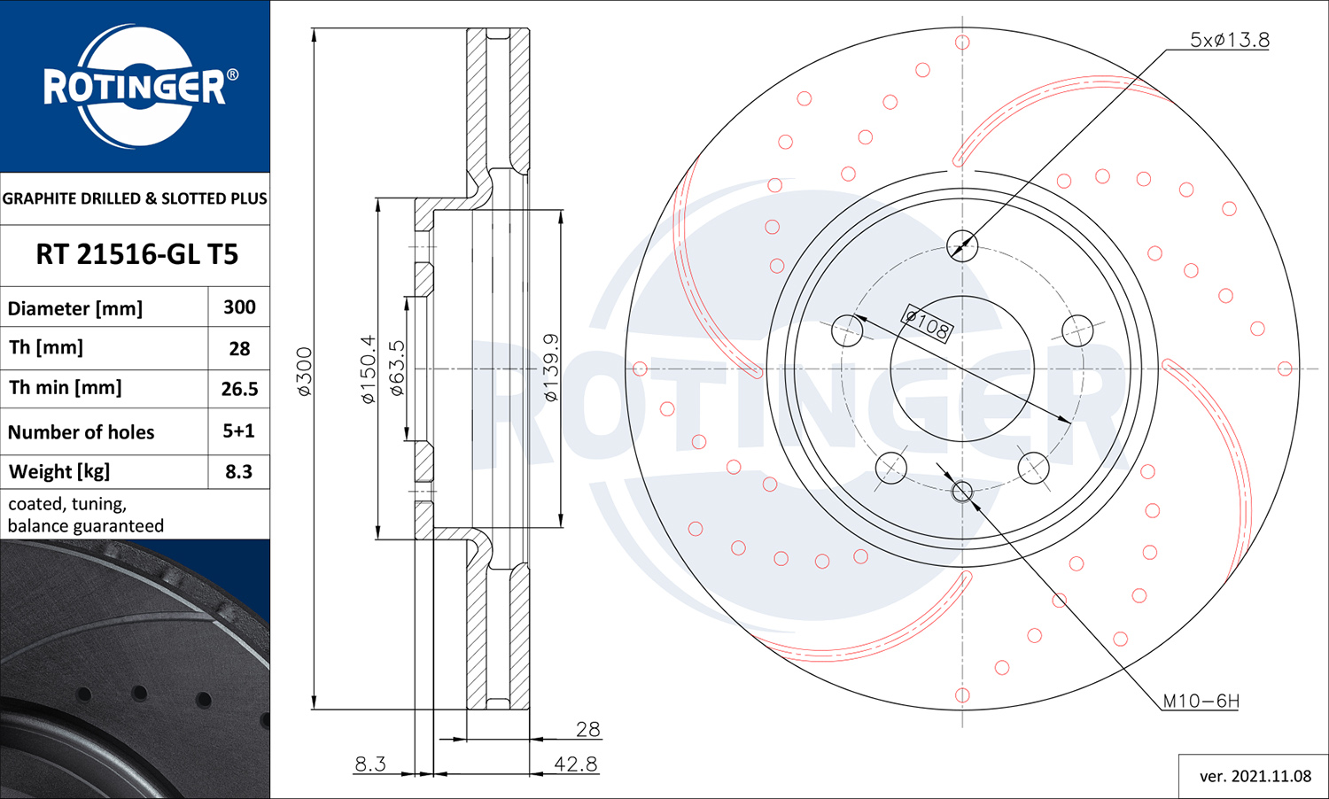 ROTINGER Féktárcsa, mind RT21516-GLT5_ROT